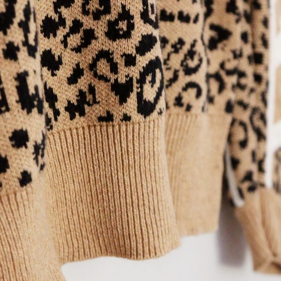 Current Elliott Duvall Leopard Animal Print Sweater 2 M Camel Black Cotton $328 - Picture 11 of 14